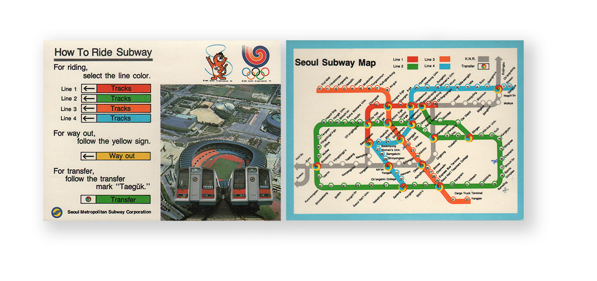 Übersicht mit Streckennetz der Seoul Metropolitan Subway und Abbildung eines Stadions