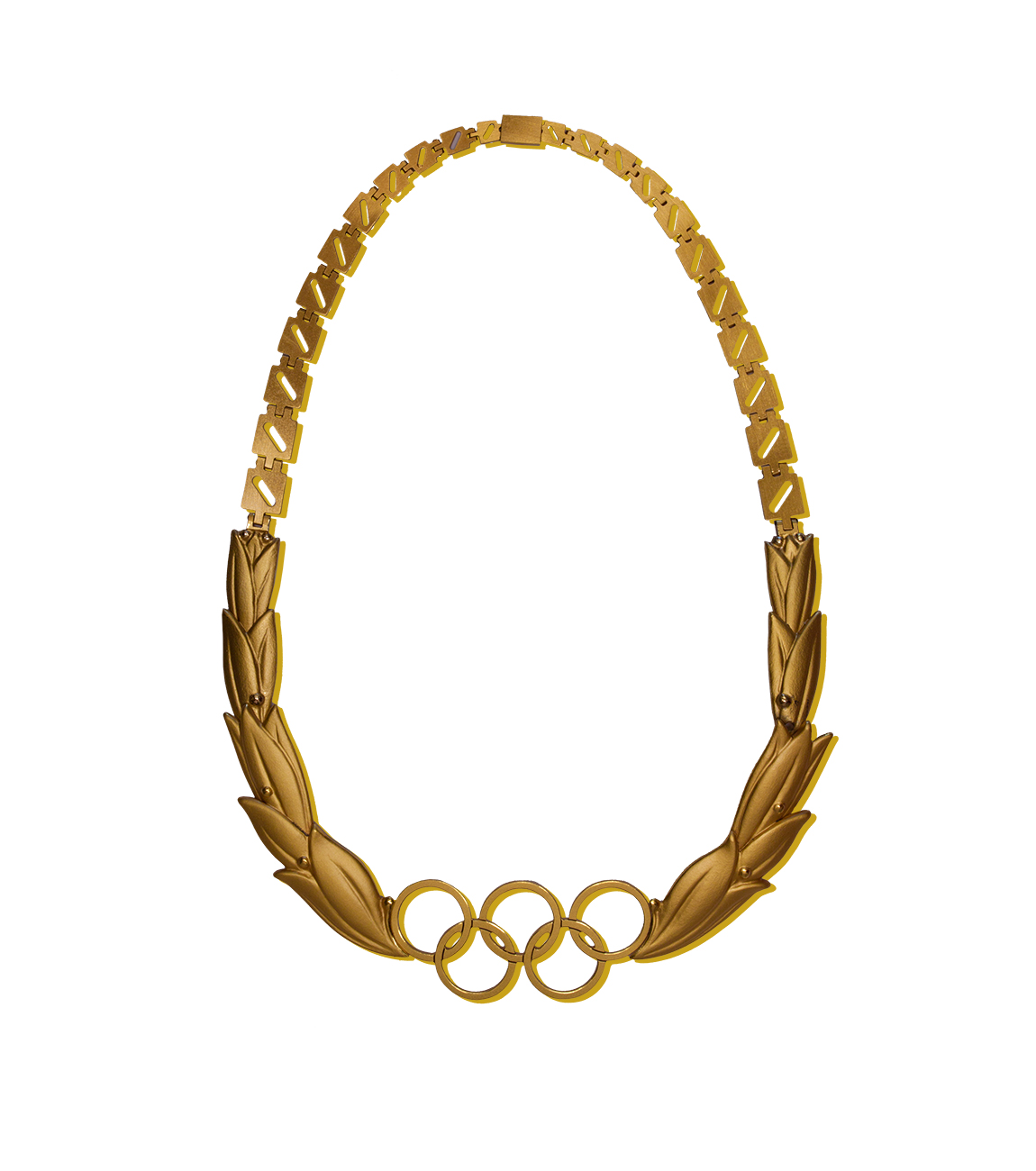 Auszeichnung des IOC mit stilisierten Lorbeerblättern und den Olympischen Ringen