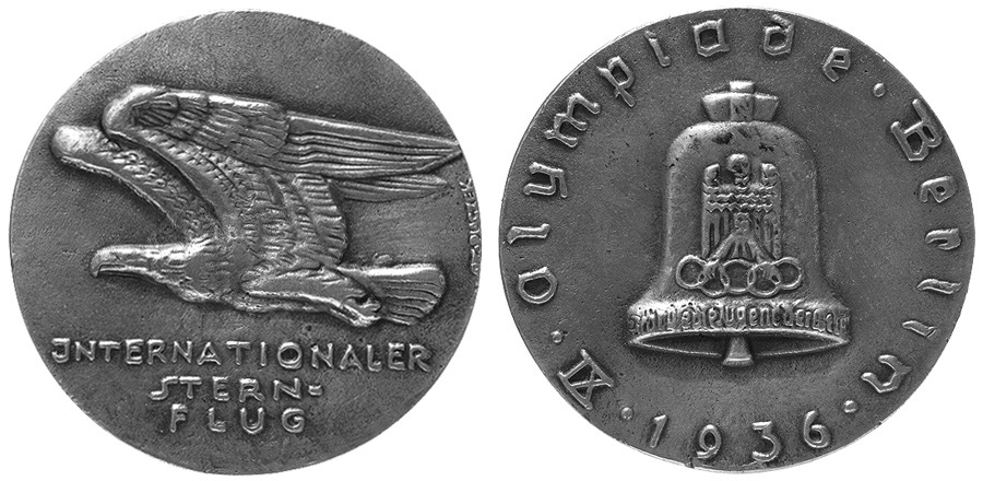 Silberne Medaille mit Adler auf der einen und Glocke auf der anderen Seite