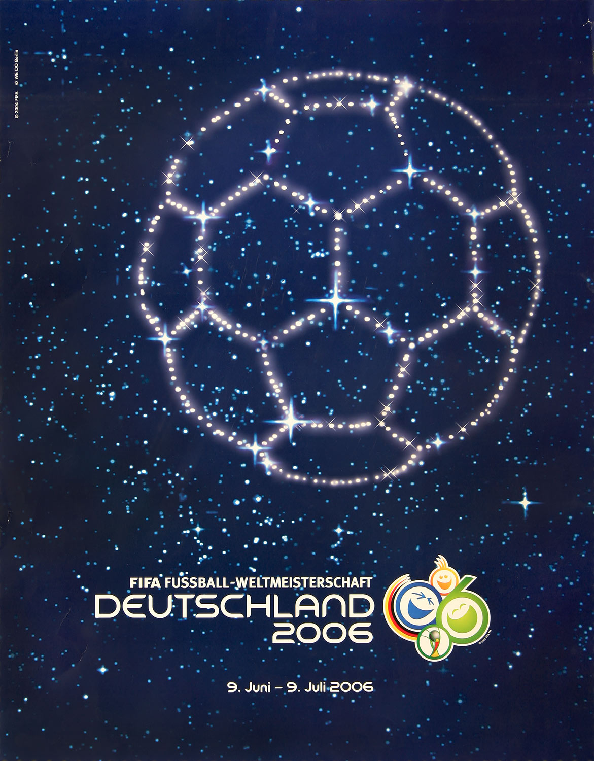 Plakat mit Abbildung eines Sternenhimmels in Form eines Fussballs.