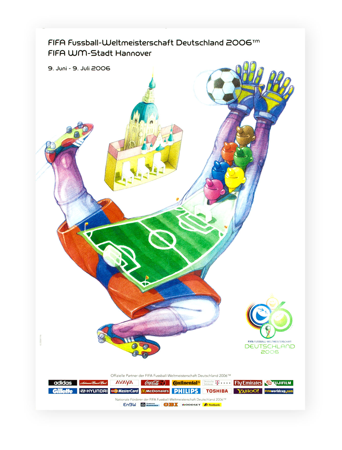 Plakat mit Abbildung eines stilisierten Torhüters. Der Körper wird als Fußballfeld dargestellt.