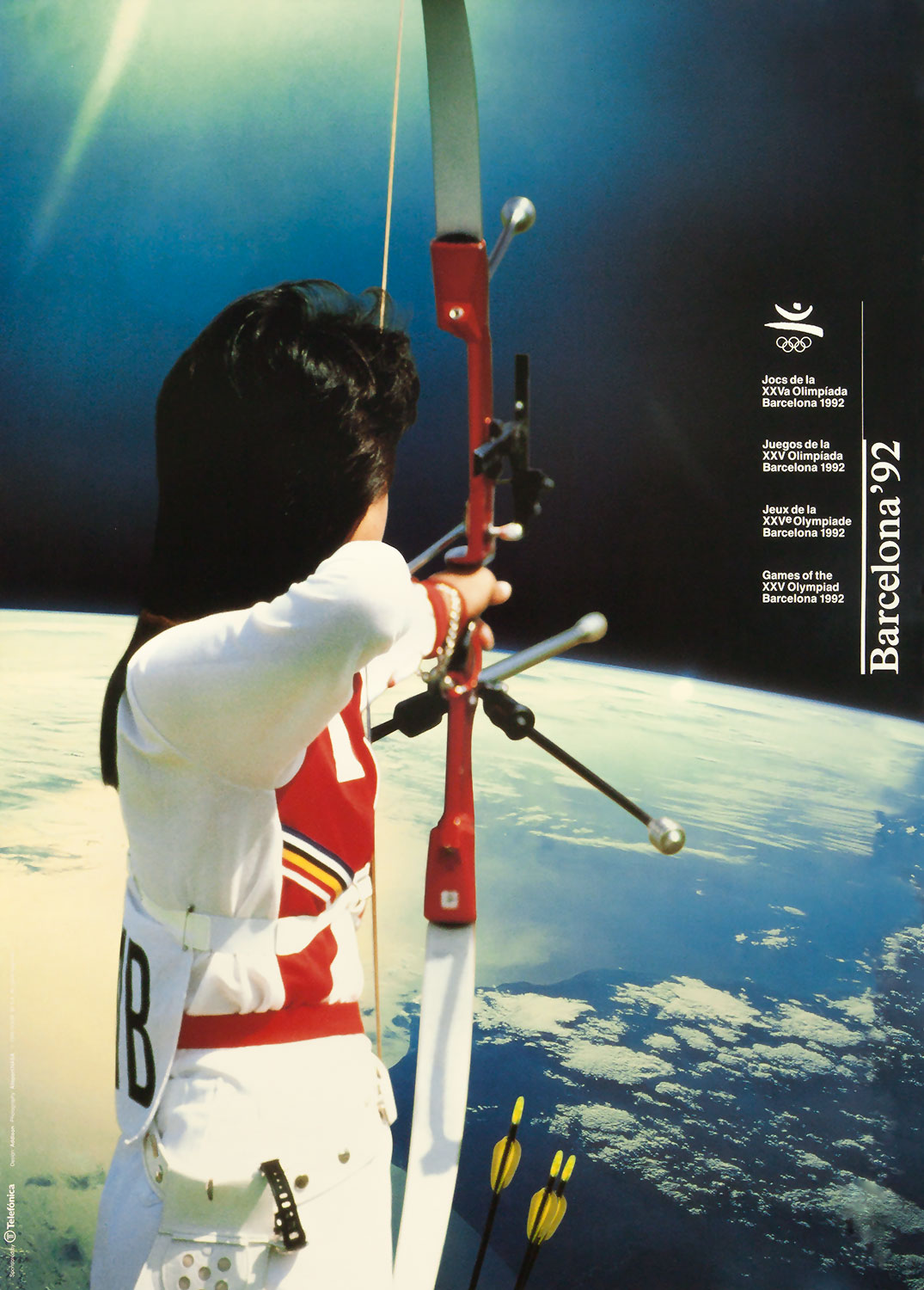 Plakat mit Abbildung einer Bogenschützin. Im Hintergrund der Planet Erde
