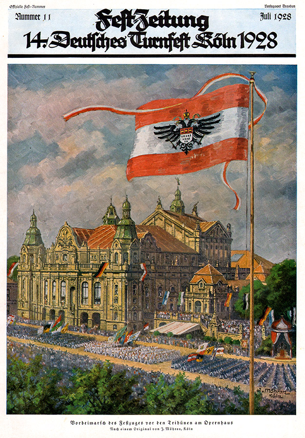 Fetszeitung mit Illustration eines Festzuges vor der Alten Oper Köln