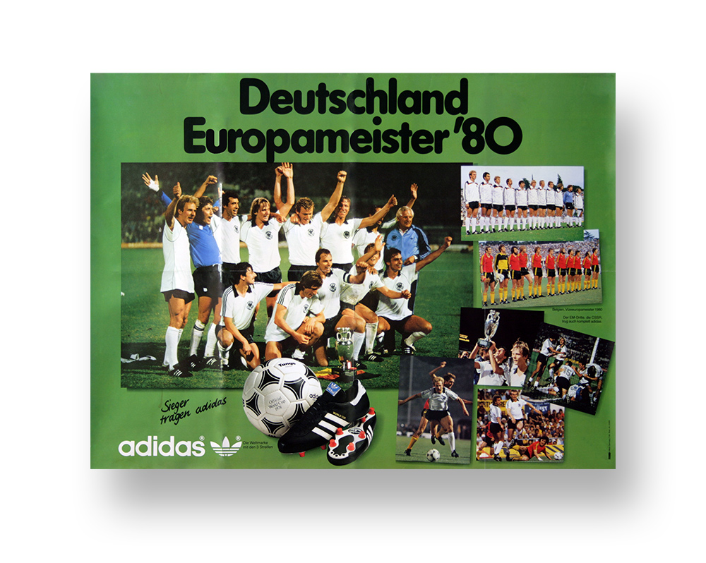 Plakat von der Europameisterschaft 1980 in Italien mit der Abbildung der deutschen Mannschaft