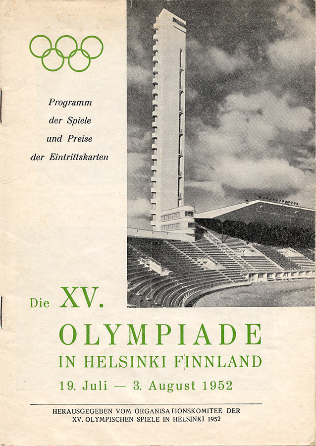 Programmheft mit Abbildung des Olympiastadions Helsinki