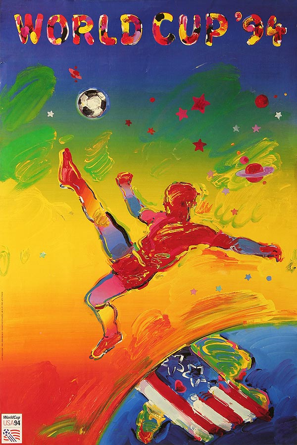 Plakat mit Abbildung eines stilisierten Fußballers beim Fallrückzieher