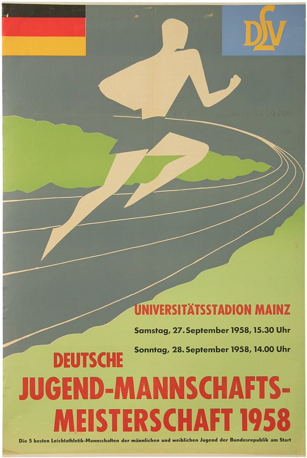 Plakat mit Abbildung eines stilisierten Läufers auf einer Laufbahn