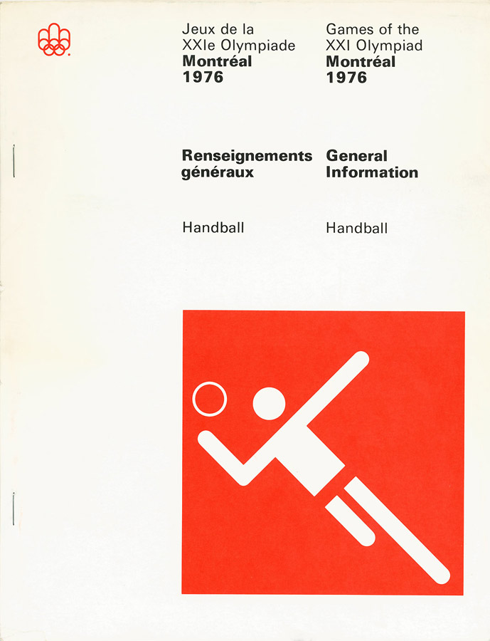 Weiße Broschüre mit Handballpiktogramm in Rot und Weiß