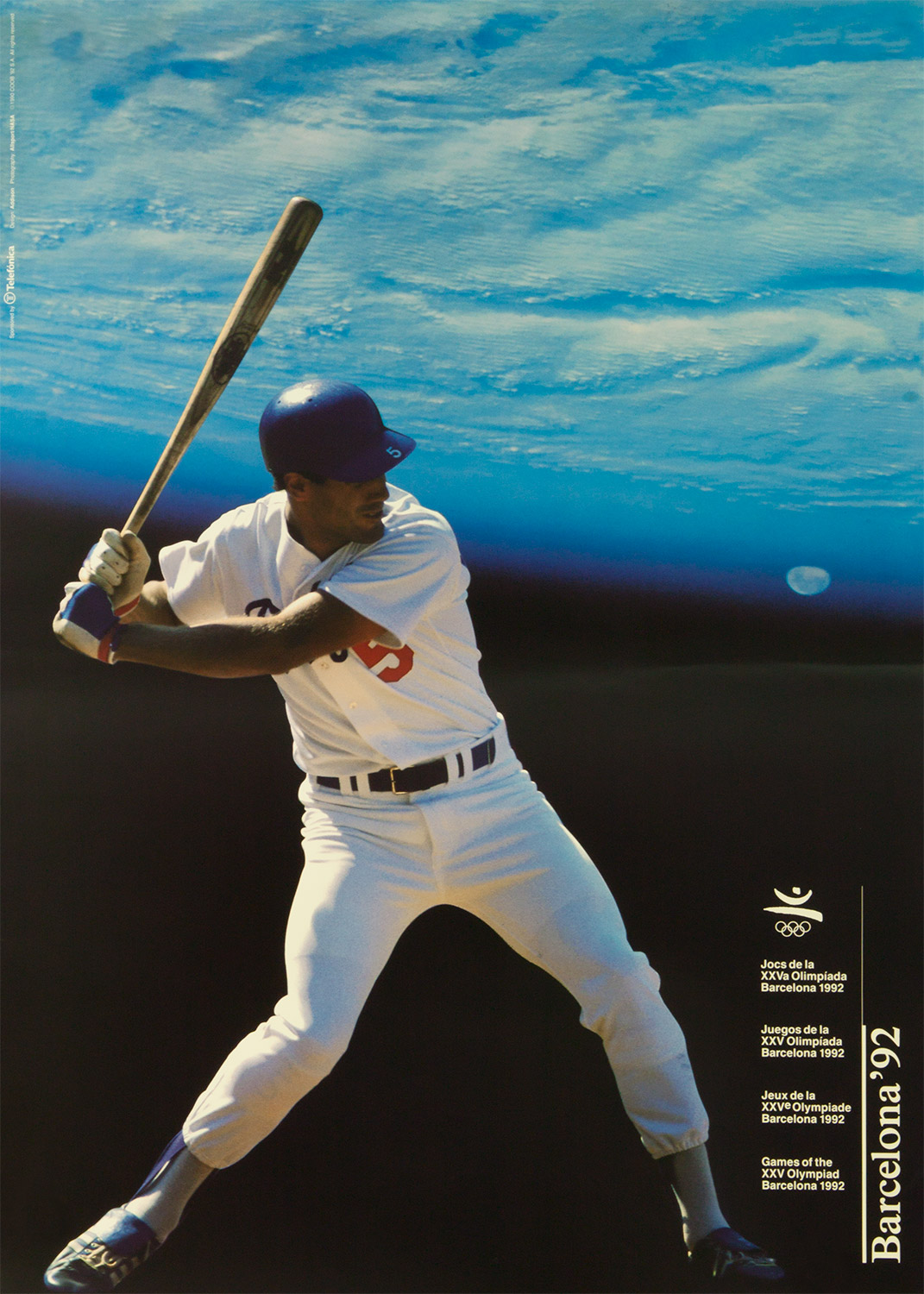 Plakat mit Abbildung eines Baseballspielers. Im Hintergrund der Planet Erde