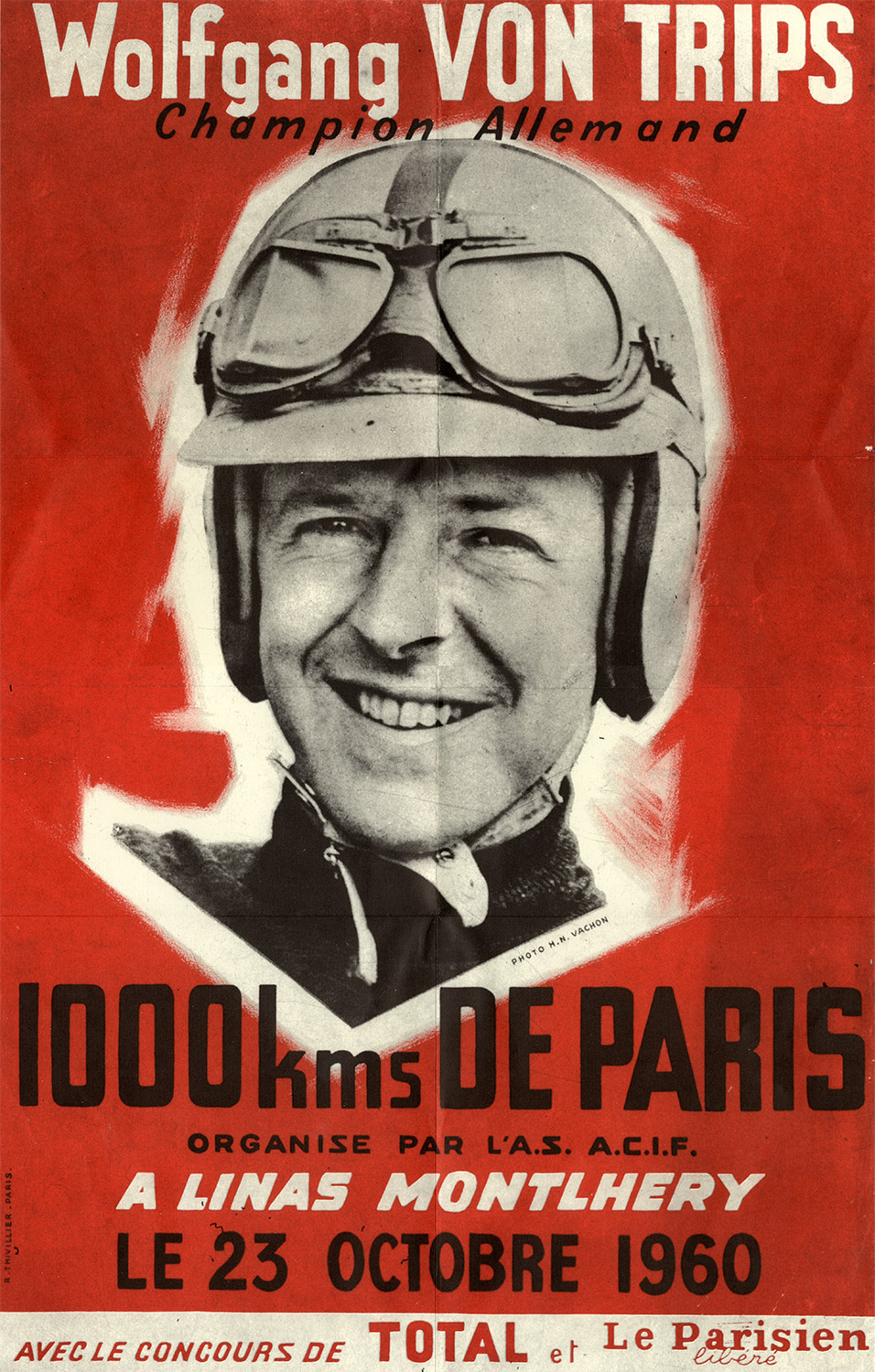 Plakat mit der Abbildung des deutschen Rennfahrers Graf Berghe von Trips