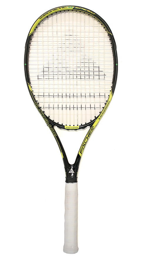 Schwarz-Gelber Tennisschläger mit weißem Griff