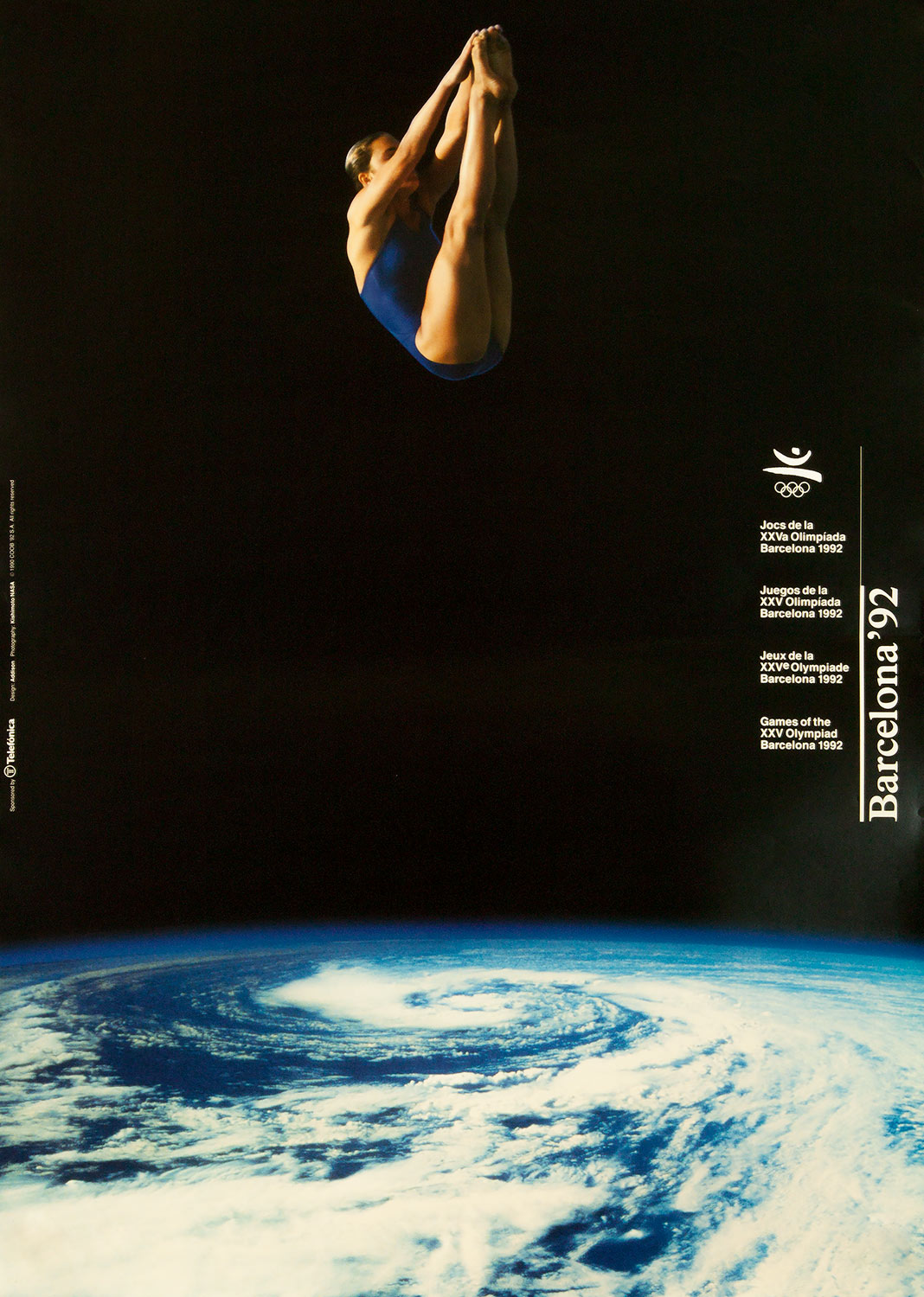Plakat mit Abbildung einer Wasserspringerin. Im Hintergrund der Planet Erde