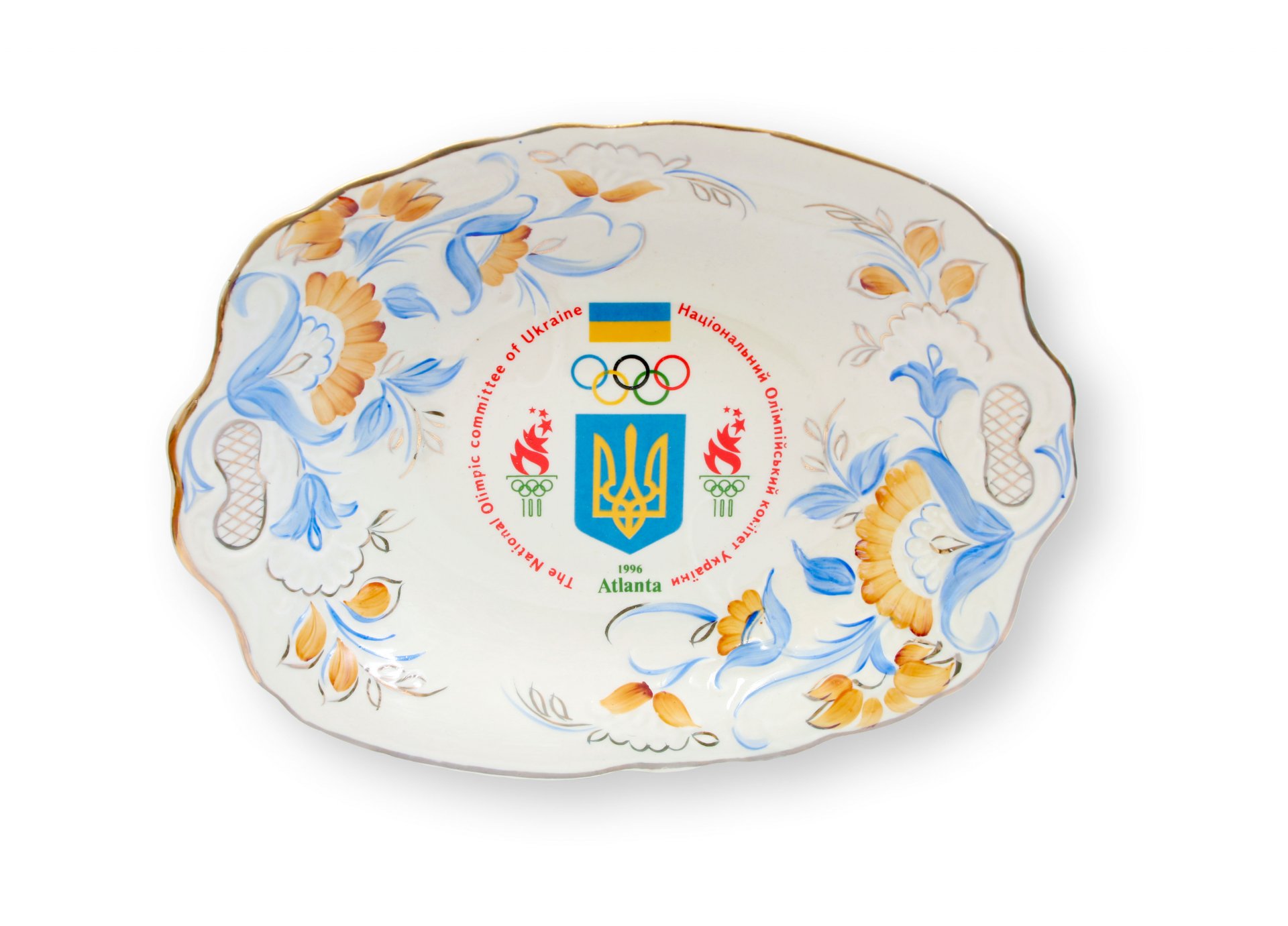 orzellanschale des Nationalen Olympischen Komitees der Ukraine zu den Olympischen Spielen 1996 in Atlanta.