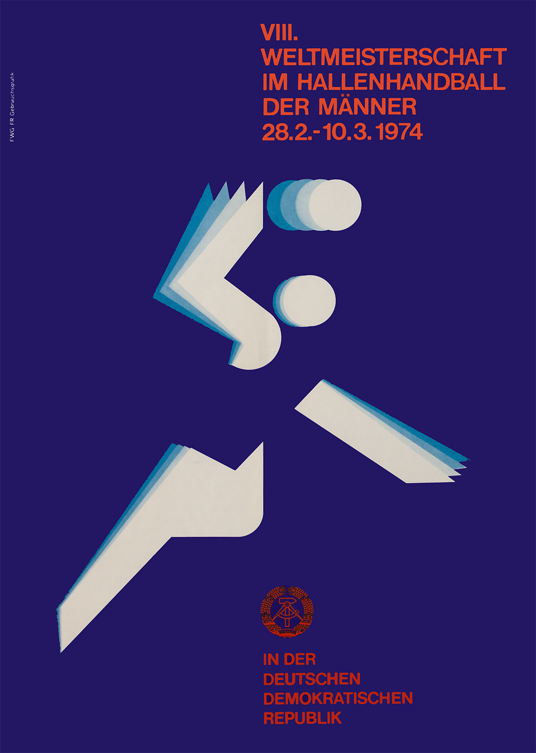 Plakat mit einer stilisierten Abbildung eines Handballers