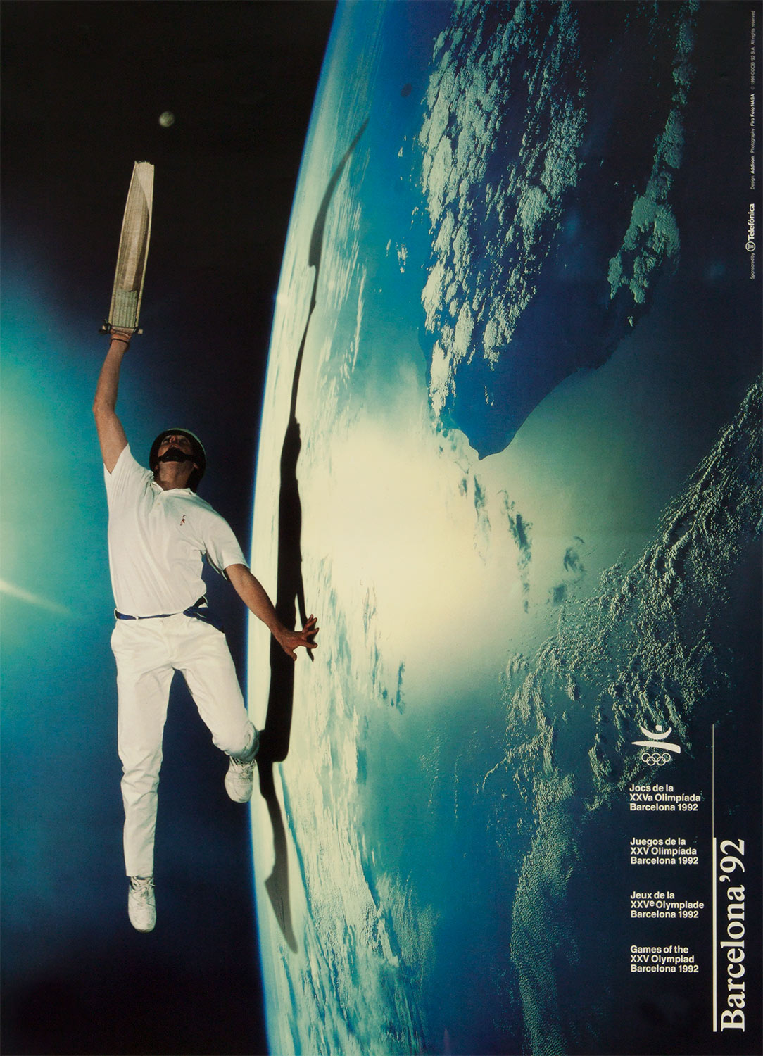 Plakat mit Abbildung eines Pelotaspielers. Im Hintergrund der Planet Erde