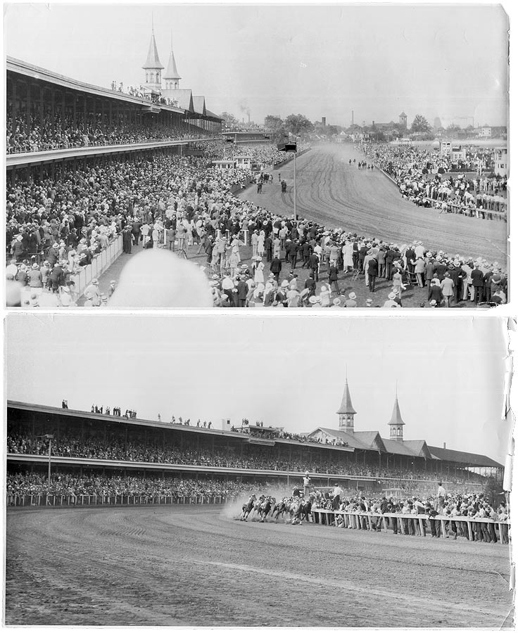 Bilder von Pferderennen vor gefüllten Tribünen