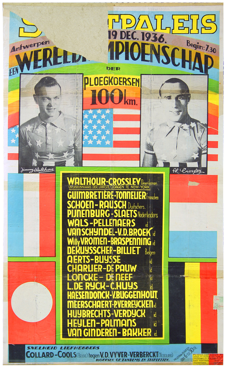 Plakat mit Landesflaggen und einer Abbildung zweier Sportler.