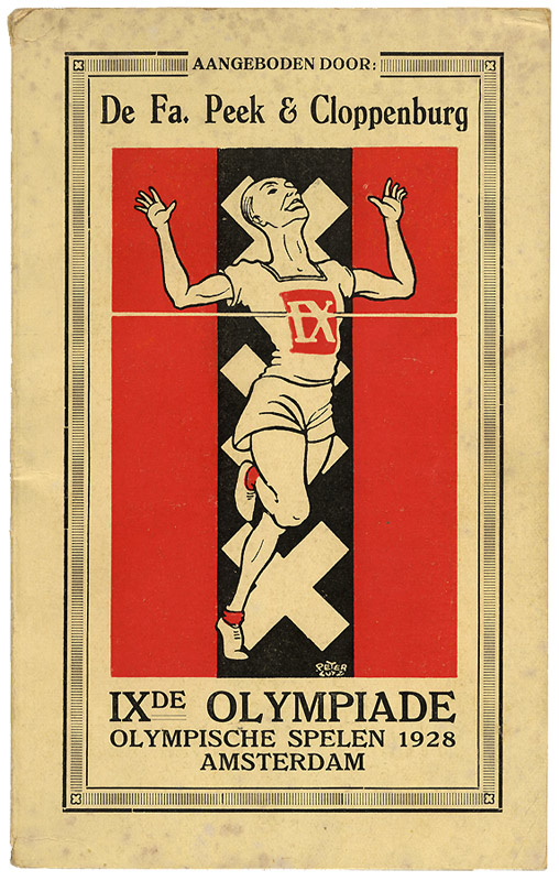 Broschüre mit Darstellung eines Sportlers vor Flagge der Stadt Amsterdam