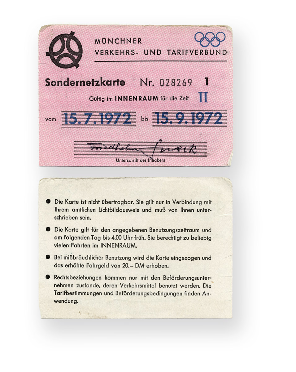 Sondernetzkarte des Münchener Verkehrs- und Tarifverbundes mit Olympischen Ringen